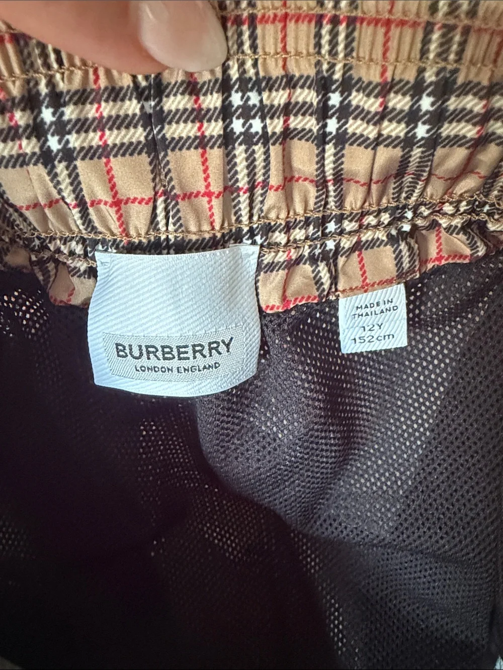 Burberry boys  Plaid Swim Trunks - Black, Beige, Red
